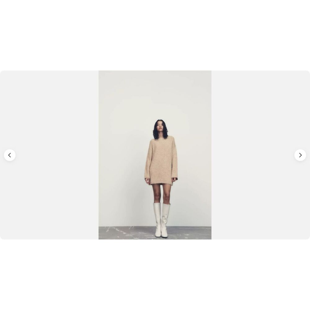 Tan Beige Zara Textured Boucle Crew Neck Oversized Pullover Tunic Sweater (NWT)